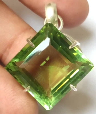 Large 57ct Square Cut Green Amethyst 925 Sterling Silver Pendant Gift for Mother - Image 1 of 4