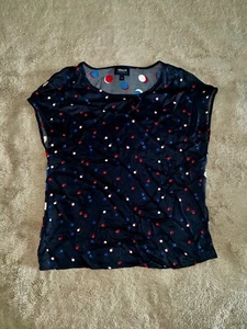 ARMANI JEANS blusa donna EU 42 manica corta stampa a pois girocollo - Foto 1 di 5