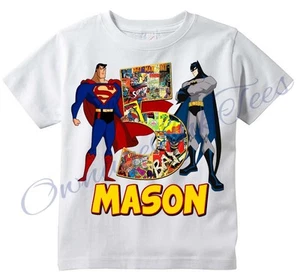Superman Vs Batman Comic Superhero Custom T-shirt PERSONALIZE tshirt Birthday  - Picture 1 of 1