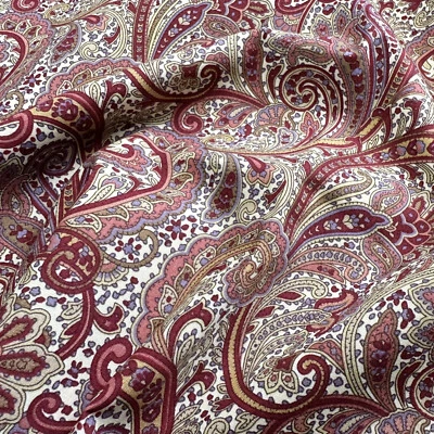 Cotton Fabric - Burgundy Red & Ivory Paisley Print - Craft Dress Fabric Material - Image 1 of 4