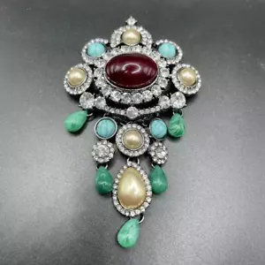 Vintage Vintage Barroco Industria Pesada Corona Borla Vidrio Broche Pendiente - Imagen 1 de 12
