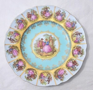JKW Baviera Pareja de Cortejo Dorado Decorado Azul 10 3/4" Plato 360 - Imagen 1 de 5
