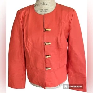 Pamela McCoy Womens Leather Blazer/Jacket in Coral Sz M - Picture 1 of 8