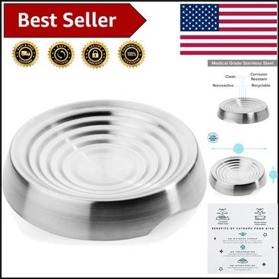 Cuenco poco profundo para gatos fácil de limpiar en acero inoxidable - reduce la fatiga del bigote Foto 1 de 4