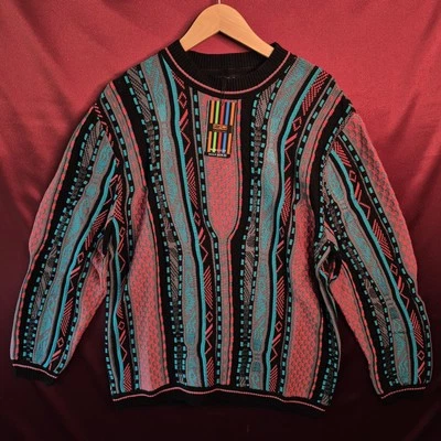 Steven Land Sweater Medium 3D Cable Knit Blue Aztec Multicolor Vintage NWT - Image 1 of 4