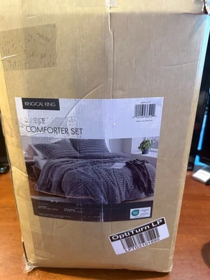 King Comforter Set, Cozy Plush Bedding, Microfiber Reverse, King/Cal King Grey - Image 1 of 2