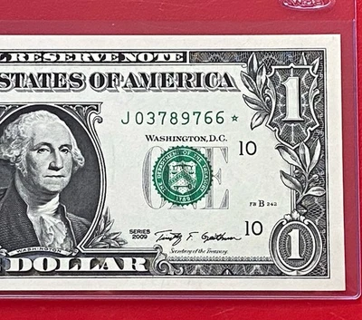 2009 STAR NOTE $1 Dollar Bill (Kansas City J SCARCE P-2 ) Uncirculated - Image 1 of 3