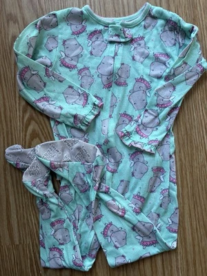 Just One You Pijama 3T Verde Bailarina Hipopótamos Lindo Niñas Prendas para dormir Juego para dormir Foto 1 de 3