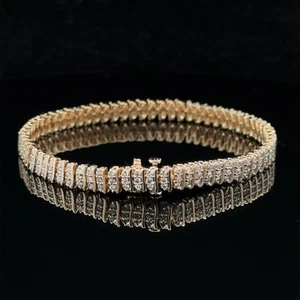 14k Yellow Gold Diamond 3 Row Low Profile S Link Tennis Bracelet - Picture 1 of 7