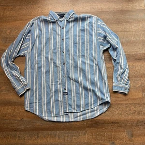 Vintage 90er Kolosseum Hemd Herren XL blau vertikal gestreift Denim Langarm Knopf - Bild 1 von 10