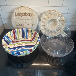 Combo Longaberger Serve Around Basket Sunny Day Forro Protector Tapa Juego Bandeja Huevos - Imagen 1 de 23