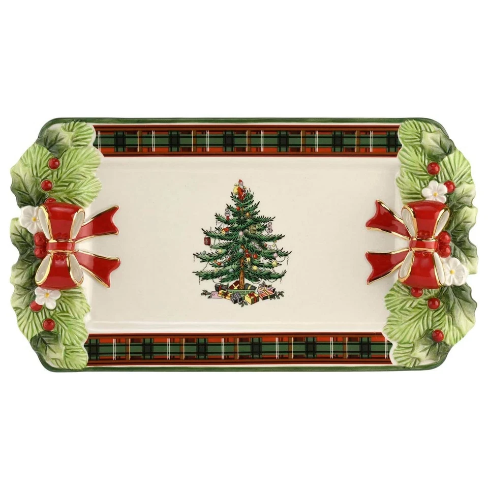 Christmas Tree Figural Tartan, 12-Inch Festive Serving Tray with Tartan Borde... - Image 1 of 4