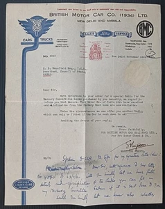 India 1931 THE BRITISH MOTOR CAR CO. LTD., Delhi BENTLEYS letterhead - Picture 1 of 1