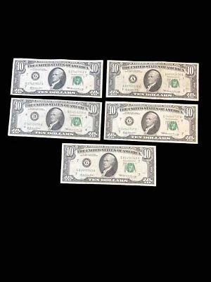 5 Circulate Small Head Ten Dollar ($10) Bills - 1969 Series - Image 1 of 2