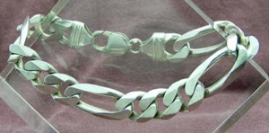 POWERFUL MEN'S ESTATE STERLING SILVER FIGARO BRACELET, MADE IN ITALY, 9" long - Picture 1 of 4