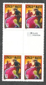 US. 3203. 32c. Cinco De Mayo. 4er Block mit/ Dachrinnenrand. postfrisch. 1998 - Bild 1 von 1