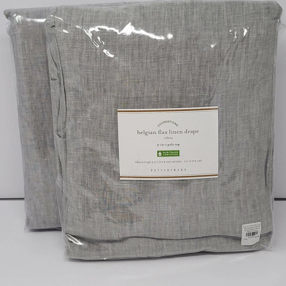 Cortina de bolsillo Pottery Barn (2) barra de lino belga 50x108 gris gris Foto 1 de 1
