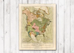 Stampa Poster Tribale Indigena Mappa Lingue Native Americane Nord America - Foto 1 di 5