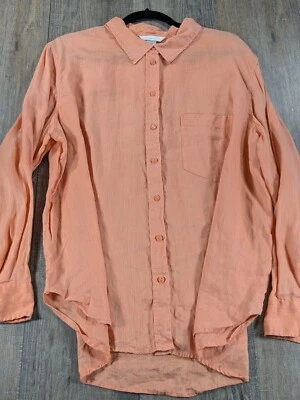 H&M Top Womens XL 100% Linen Peach Button Up Long Sleeve Pocket Lightweight - Image 1 of 4