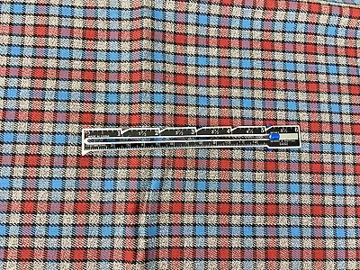 Vintage Wool Blue Tan Rust Color Check Fabric 28x33" - Image 1 of 4