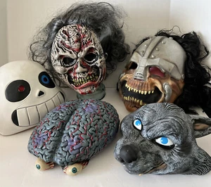 vintage Lot 5 rubber FACED monsters Brains Wolf HALLOWEEN MASKS As Shown - Picture 1 of 12