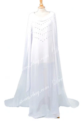 The Hobbit Galadriel Dress Fairy Queen Costume White Chiffon Dress with Cloak - Image 1 of 4