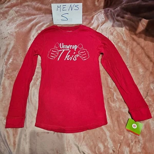 New Mens S Unwrap This Gift of Me Waffle Knit Xmas Long Sleeve Graphic Tee NWT - Picture 1 of 4