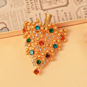 GlamourGems Christmas Tree Brooch Gold-tone Multicolor Crystal Accents - Picture 1 of 5