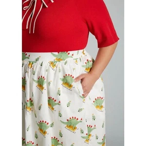 Mod Cloth More Than Charming Cotton Skirt - Dinosaur Sledding Skirt SZ M - Picture 1 of 15