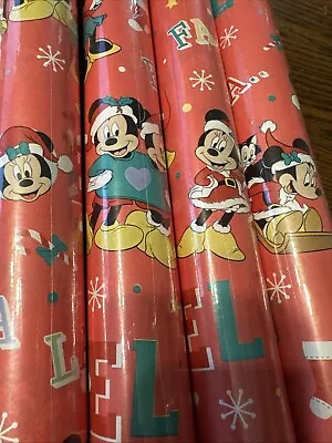 New Lot 4 New Christmas Wrapping Paper Pink Background Mickey Mouse DISNEY - Image 1 of 4