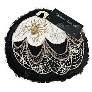 x4 Christian Lacroix Halloween Beaded Gold Spider Pumpkin Placemat Set Black Lux - Picture 1 of 9