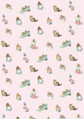 Dollhouse Miniature Pink Beatrix Potter Peter Rabbit Wallpaper 1:12 Nursery - Image 1 of 3