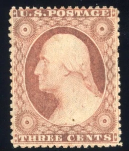 United States 1857 3c Rose Type I Scott# 25 Mint VF/XF OG Hinged w/ 1987 PF Cert - Picture 1 of 3