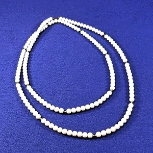 Vintage Long White Lucite Bead Necklace by Monet - Small Gold Tone Beads - 54" - Picture 1 of 5