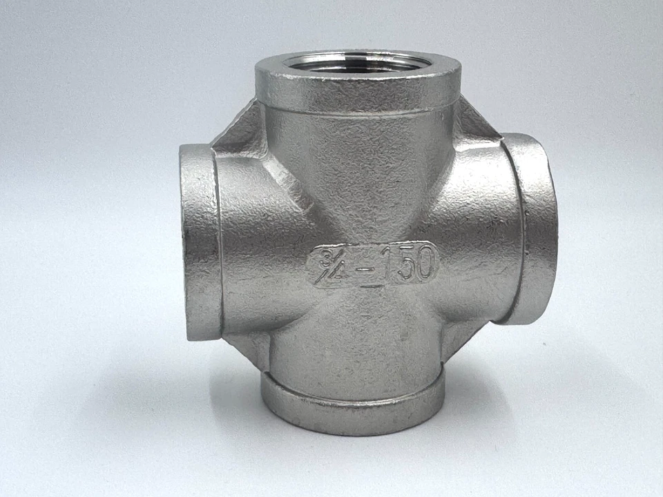 STAINLESS STEEL 4 WAY 3/4" NPT PIPE CROSS UNION  HEAVY DUTY CAST CLASS 150 - Image 1 of 3