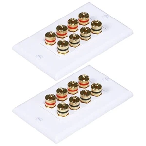 2 Pcs 8 Banana Jack Binding Post Audio Speaker Surround Sound Wall Plate White - Picture 1 of 4