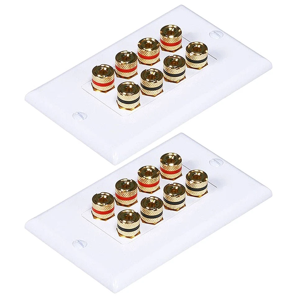2 Pcs 8 Banana Jack Binding Post Audio Speaker Surround Sound Wall Plate White - Image 1 of 4