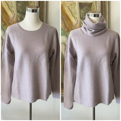 PURE 100% Cashmere Pullover Sweater  Turtleneck Scarf Mauve Purple sz 14 NWOT - Image 1 of 4