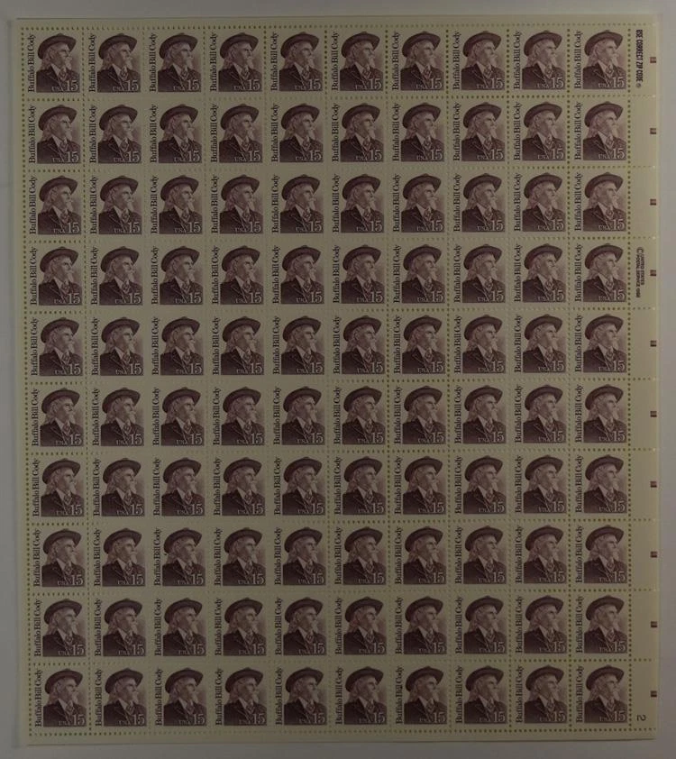 US SCOTT 2177a PANE OF 100 BUFFALO BILL CODY STAMPS 15 CENT FACE MNH - Image 1 of 1