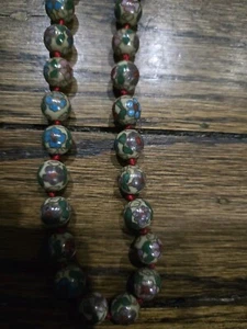 Antique CHINESE CLOISONNE LARGE BEADS NECKLACE Brass CLASP With Chinese Box - Picture 1 of 8
