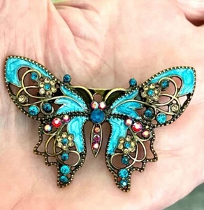 Aqua Blue Rhinestone Butterfly Brooch Box included - Picture 1 of 14