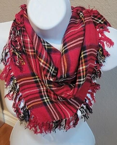 Scarf Womens Red Plaid Square 29” Rayon Fringe Made In India Vintage Classic - Picture 1 of 4