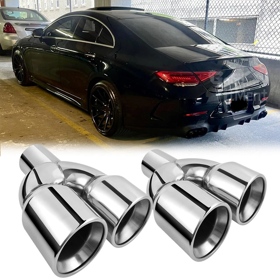 For Mercedes Benz AMG CLS E350 E400 C63 C350 Quad Exhaust Tip 2.5" in 3.5" Out - Image 1 of 4