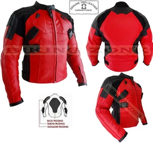 CHAQUETA DE CUERO DE MOTOCICLETA/MOTOCICLETA BLINDADA ROJA ESTILO DEADPOOL - Imagen 1 de 6