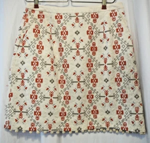 Maeve Anthropologie Cream Tapestry Embroidered Skirt PomPom Side Zip Pocket Sz 4 - Picture 1 of 9