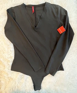 NWT Spanx Long Sleeve V-Neck Bodysuit L Suit Yourself Classic Black - Picture 1 of 10