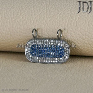 Blue Sapphire Gemstone Pave Real Diamond Pendant 925 Sterling Silver Jewelry NEW - Picture 1 of 8