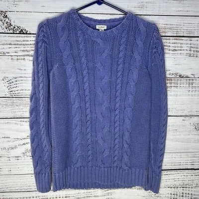 LL Bean Chunky Cable Knit Fisherman Cotton Purple Sweater (517898) Women’s Small - Image 1 of 4
