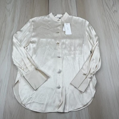 Blusa Vince Feminina Marfim Cetim Manga Longa Gola Faixa Externa Tamanho XXS NOVA COM ETIQUETAS - Imagem 1 de 4