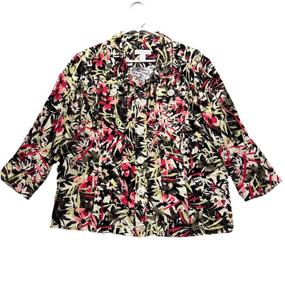 Christopher & Banks Blazer Jacket Womens XL  Floral Linen Blend Pockets Colorful - Image 1 of 4